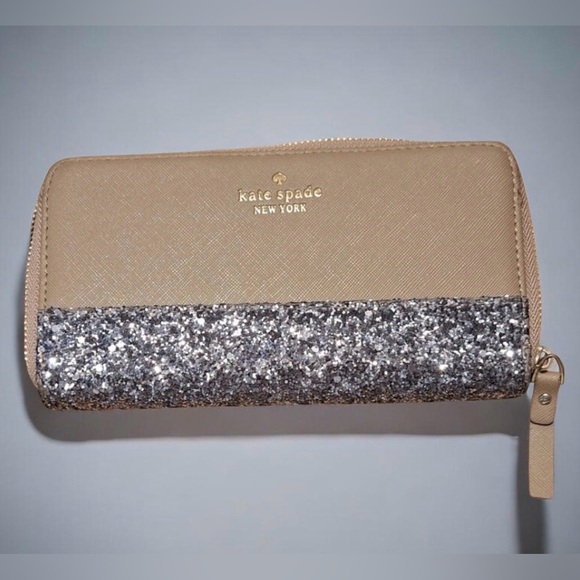 Kate Spade New York Neda Glitter Greta Court Cityscape Wallet taupe and silver - Picture 2 of 11